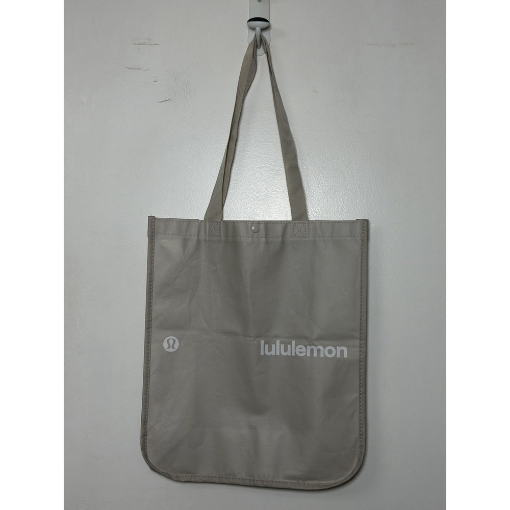 Lululemon Gray Reusable Shopping Tote Bag Logo Snap Closure Double Handles
